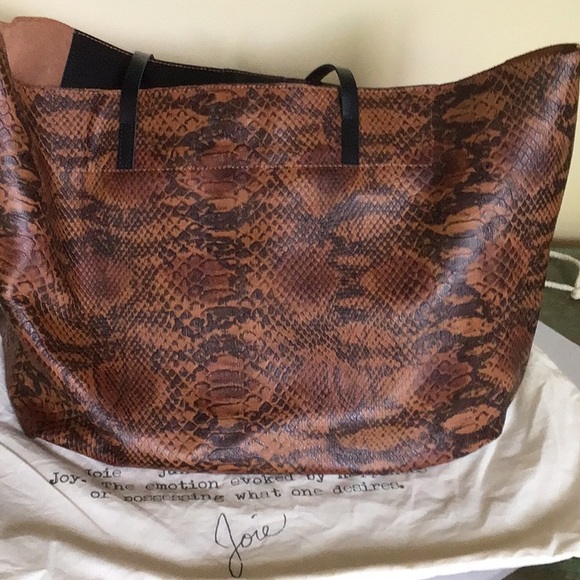 Joie Women’s Sunday Leather Tote Mahogany Rustic Snake - Picture 8 of 10
